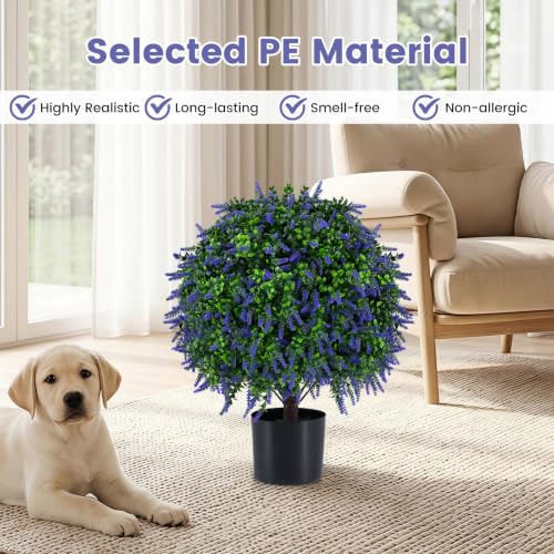 Goplus 22’’ Artificial Lavender Topiary Ball Tree, Set of 2 Faux Potted Plants Artificial Shrubs Bushes with Flowers, Fake Evergreen Artificial Topiary for Indoor Outdoor Home Front Porch Decor - color: Lavender
