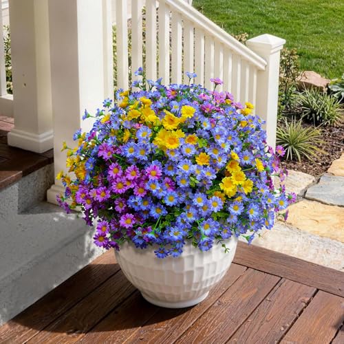Artificial Plants & Flowers Outdoor 16 Bundles Fade Resistant Wildflowers Fake Daisy Outside Colorful Flowers Spring Summer Decorations for Planter Front Porch Decor(16 Bundles 3 Colors) - color: 16 Bundles 3 Colors