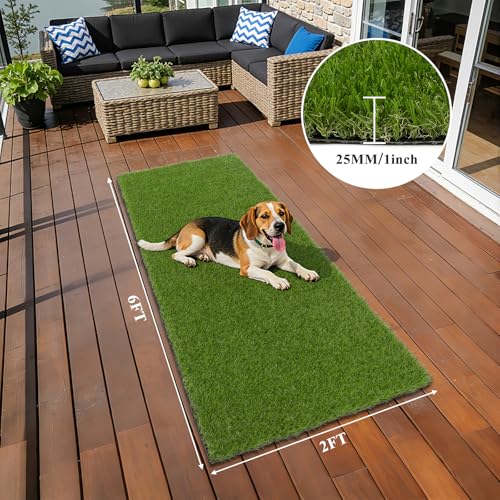 HEBE Artificial Grass Turf Rug 2'x6', Fake Grass Mat with Drainage Holes | Washable Reusable Turf Carpet Runner Dog Pee Grass Pads for Dogs Potty, Lawn, Balcony, Indoor Outdoor - size: 2' x 6'