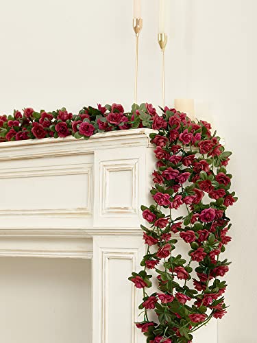 PARTY JOY 8pcs 65.6Ft Flower Garland, Fake Rose Vine Artificial Flowers Hanging Rose Ivy Garland for Room Wall Decor Hanging Baskets Wedding Arch Garden Background Decor - color: 8pc-wine Red, size: 8PC