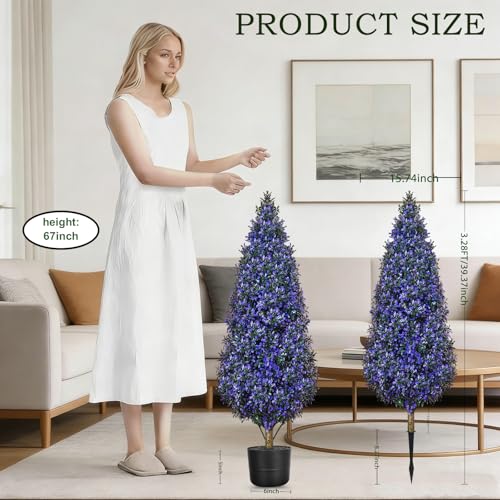 3.3FT Tall Artificial Topiary Tree Outdoor Indoor Purple Faux Trees Potted Plants Centerpiece Boxwood Tree UV Resistant,Balcony Fake Shrubs Plant with Pot,Stake for 4th of July Porch - style: single