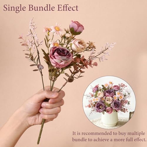 Artificial Roses Flowers 6 Pack Vintage Roses Pink Flowers Small Silk Rose Bouquet with Daisy Flowers Faux Floral Arrangements for Vase Centerpiece Table Wedding Party Bridal Decor - color: Pink, size: 6PCS