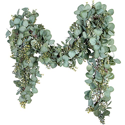 Ouddy Decor Eucalyptus Garland 6.56 Ft Lush Silver Dollar Leaves Boxwood Artificial Faux Greenery Vines for Baby Shower Wedding Party Table Runner Room Home Mantle Decor - color: Green, size: 1 Pack