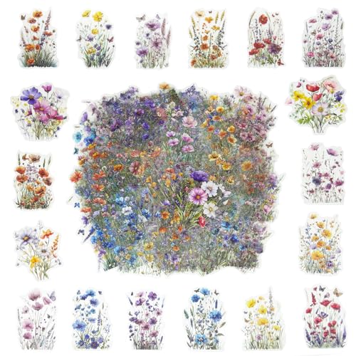 160 Pcs Wildflower Stickers, Waterproof Botanical Stickers for Scrapbooking Junk Journal Notebook Planner Card Making Collage Envelope Phone Case Craft Projects - color: Wildflowers