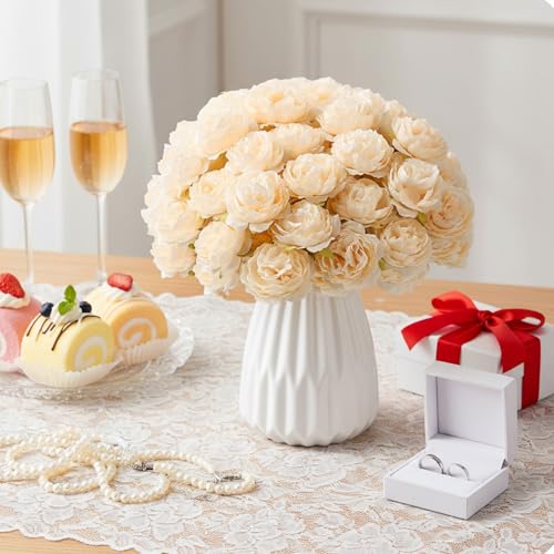 Thiccywoov 200 Pcs Flowers Long Stem Artificial Rose Bulk, 3.2 Inches Silk Rose Head Flowers Faux for Wedding Bridal Bouquet Independence Day Home Floral DIY Centerpieces Party Decoration(Champagne) - color: Champagne