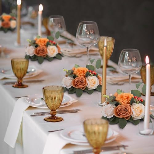 BLOSMON Terracotta Flowers for Wedding Centerpieces: 10 Pcs Artificial Rose Flower Balls Table Decorations - Fall Fake Silk Kissing Floral Arrangements for Home Party Event DIY Decor - color: Terracotta