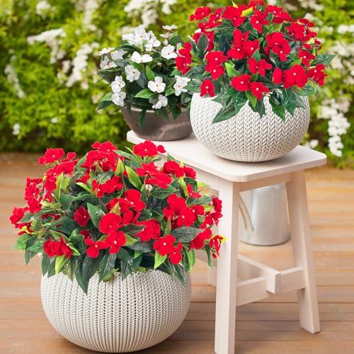 Fake Flowers Artificial Flowers for Outdoor，Artificial Plant Artificial Impatiens Bouquet Flowers for Outdoors Decoration，Silk Spring Artificial Plants for Outdoors Indoor Decor 2PCS (Red) - color: Red-2