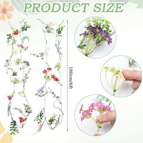 Yunlly 4 Pcs 24 ft Wildflower Garland Pre Strung Artificial Hanging Flower Vine Backdrop Floating Faux Silk Floral Ceiling Garland Garden Party Decor for Wedding Bridal Wall Arch Birthday Baby Shower