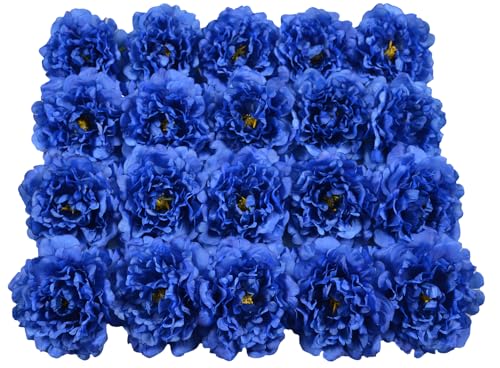 20 Pcs Artificial Flower Peonies, 5" Silk Fake Peonies with 6" Stems No Leaf, Faux Peonies Flowers for Decoration Wedding Home Party Centerpiece Decor Floral Art (Blue) - color: Blue