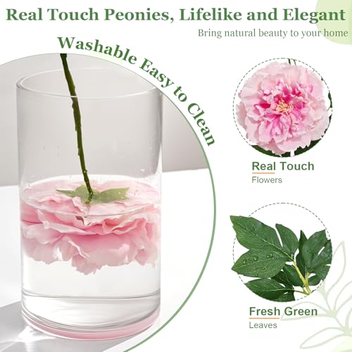 Yastouay 5 Bouquets Peonies Artificial Flowers with 22'' Long Stems, Latex Real Touch Faux Peony Flowers, Fake Peonies Bouquet for Table Centerpieces, Vases Home Wedding Party Decor (Mixed Pink) - color: Mixed Pink, size: 5PCS