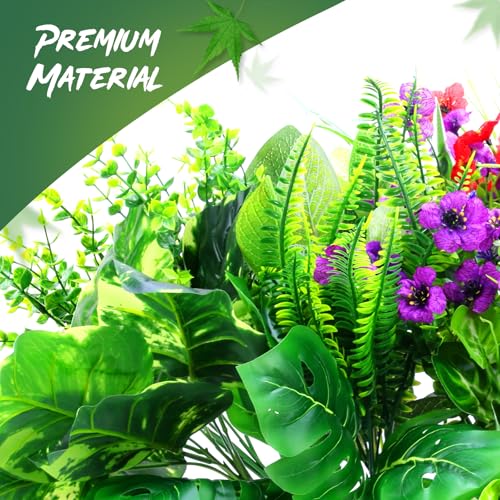 Artificial Plants Outdoor UV Resistant, 14 Bundles Faux Greenery Flower with Lavender & Hanging Vines, Fake Outdoor Plant for Planters, Porch, Window Boxes, Patio & Garden Decor - color: Green01