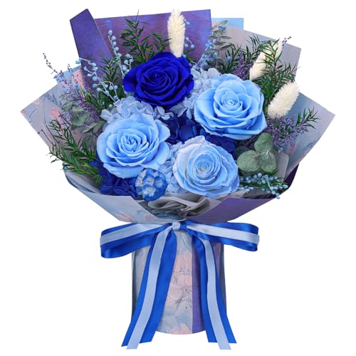 Bessol Flowers for Delivery Preserved Flower Bouquet Forever Fresh Flowers Birthday Gifts for Women Mom Anniversary Red Real Rose Gifts for Grandma Wife Girlfriend Sister Her from Daughter - color: Royal Blue Preserved Flower Bouquet, size: Small