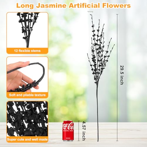 Wootkey 10pcs 29.5" Faux Jasmine Artificial Flowers Tall Black Floral Branches Stem for Home Wedding Vase Filler Anniversary Party DIY Decoration - color: Black, size: 10pcs-29.5''