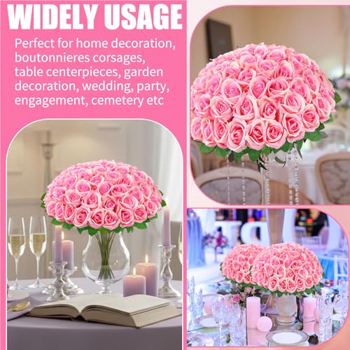72 Pcs Artificial Roses Champagne Pink Fake Silk Roses Realistic Roses Faux Flower Indoor Wedding Home Decor, Birthday Decorations - color: Champagne Pink