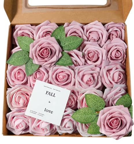 Artificial Flowers 25 Pack Blush Pink Faux Foam Roses with Stems, Real Looking Fake Rose for DIY Wedding Bouquets, Bridal Shower Centerpieces, Party Table Decorations, Home Decor - color: Blush Pink, size: 25Pcs
