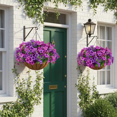CEWOR Artificial Flowers for Outdoor Indoor, Fake Silk Daisy with Eucalyptus Leaves, Faux Flower for Garden Front Door Porch Planter Patio Home Decor (24 Bundles, Deep Purple Light Purple) - color: Purple Daisy