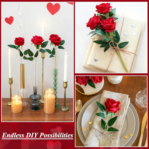 HyeFlora 50 PCS Red Roses Artificial Flowers, Fake Roses with Stems Realistic Silk Roses for DIY Wedding Bouquets Tables Centerpieces Arrangements Party Baby Shower Birthday Home Decor Gift for Her - color: Red