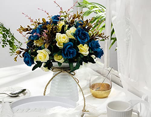 Artificial Flowers with Vase Faux Flower Arrangements for Table Decor Table Centerpieces for Dining Room-Navy Blue - color: Navy Blue