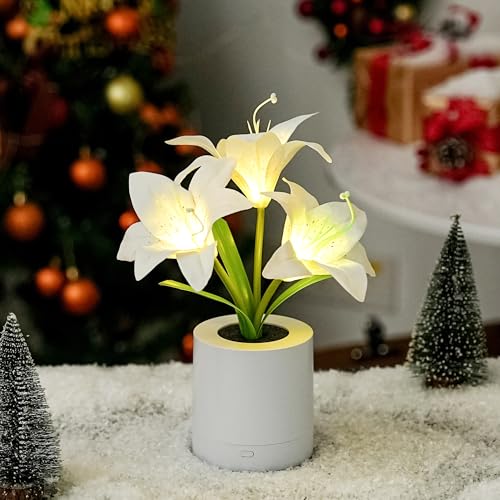 WSYEAR Birthday Gifts for Women-Fake White Lily Artificial Flower Lamp Night Light for Wedding Christmas Party Decor Home Hotel Office Garden Craft Art Decor - color: White Lily