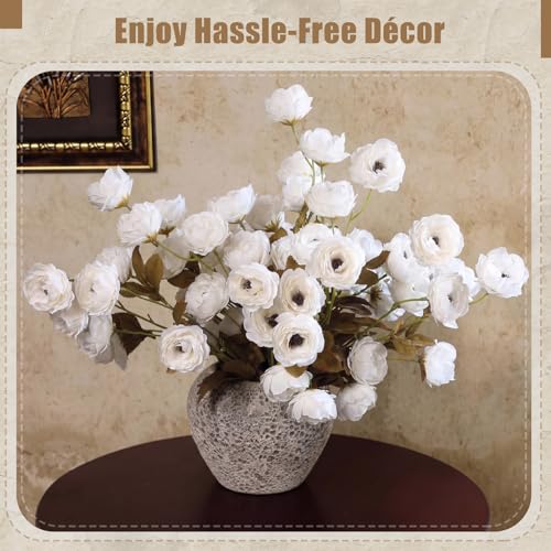 Zeyune 8 Stems Faux Peony Artificial Flowers, 28 Inch Long Stem Fake Silk Peonies, Vintage Creamy White Floral Branches with 6 Heads for Wedding Centerpiece, Tall Vase, Home Decor