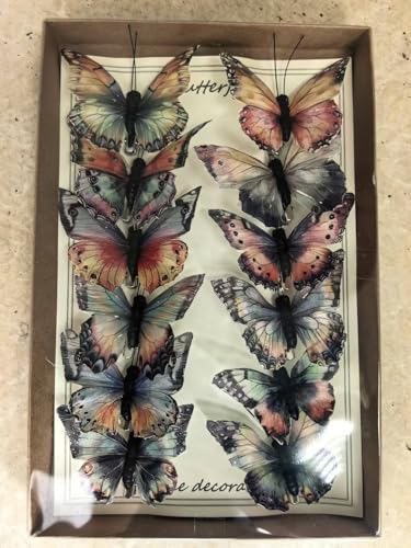 Cartanfill- Artificial Feather Simulation Butterfly Party Decoration Set, a Set of 12 Pieces with Clips, Used for Home Decoration in 12 Colors.… (H Clip) - color: H Clip