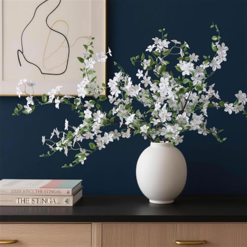 Fake Flowers, 3 Pcs Artificial Flowers Greenery Stems Faux Greenery Stems Branches for Vases Realistic Silk Real Touch Spring Greenery Stems Bulk Bedroom Office Wedding Table Summer Home Decor - color: White