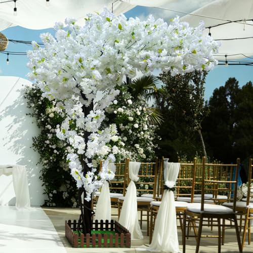 White Artificial Cherry Blossom Wedding Trees 6.6ft, Large Indoor Outdoor Faux Cherry Tree, Flowering Tree for Wedding Party Decorations Backdrop Garden Ceremony - color: White, size: 6ft 7in