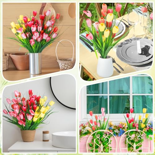 Yungyan 20 Bundles 100 Pcs Fake Tulips Wedding Centerpieces Artificial Flowers No Fade Faux Plastic Flower Arrangement for Bridal Shower Ceremony Home Decor(Rose Red, Orange, Pink, Yellow) - color: Rose Red, Orange, Pink, Yellow