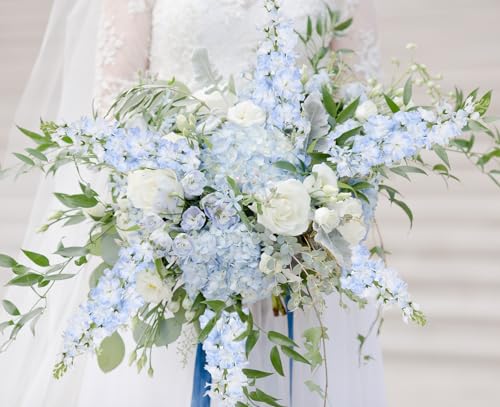 Light Blue Delphinium Artificial Flowers 5PCS Silk Flowers with Stems Snapdragon Long Stem for Tall Vase Home Wedding Centerpieces Decor (Light Blue) - color: Light Blue