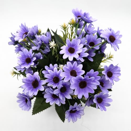 PASYOU Fake Daisy Flowers, Artificial Daisies Plants 4 Bundles Faux Silk Wildflowers Plastic Bushes for Indoor Outdoor Decoration Wedding Bouquet Table Arrangement Planter Filler DIY Decor - Purple - color: Daisy 4 Pack - Purple