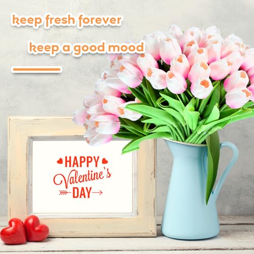 Jexine 100 Pcs Artificial Real Tulips Fake Artificial Tulip Flower Bulk Bouquet with Stem for Table Centerpieces Wedding Bridal Easter Mother's Day Garden Home Decor, 13.4''(Light Pink) - color: Light Pink