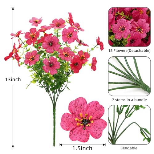24 Bundles Artificial Flowers for Outdoors, UV Resistant Faux Flowers for Outdoor Planters, Fake Flowers for Outside Porch Patio Window Box, Mixed Color Daisy Bushes for Garden Decor(Rose Red) - color: Rose Red