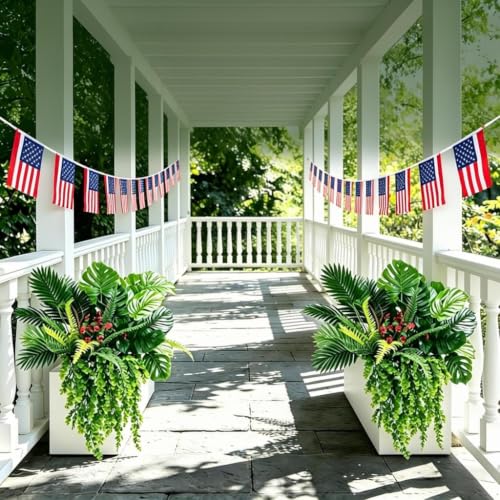 Artificial Plants Outdoor UV Resistant, 8 Bundles Faux Tropical Plant with Large Leaves & Hanging Ferns, Fake Greenery for Planter Fillers, Front Porch, Patio, Garden & Window Box Decor - color: Green 2603