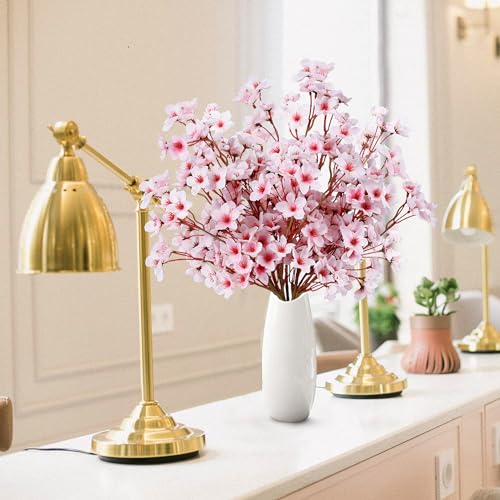 Sggvecsy Artificial Cherry Blossom Flowers 4 Pcs Faux Cherry Blossom Stems Faux Silk Cherry Blossom Branches 15.7’’ Fake Peach Flowers for Vase Arrangements Home Wedding Table Decor (Pink) - color: Pink, size: 4 Pcs