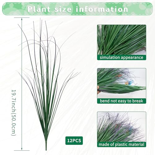 12Pcs Artificial Grass Plants, Faux Shrubs Wheat Grass, Artificial Tall Grass Fake Plants for Outdoor Decor,Artificial Greenery Stems Weed for Room Indoor Home Decor（Green Purple Tail） - color: Green Purple Tail, size: 12Pcs