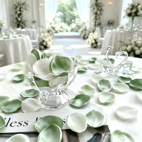 ZOOYOO 200Pcs Silk Rose Petals for Romantic Night, Green Fake Flower Petals for Wedding Centerpieces, Aisle Scatter, Flower Girl Basket, Party and Table Decoration - color: Green