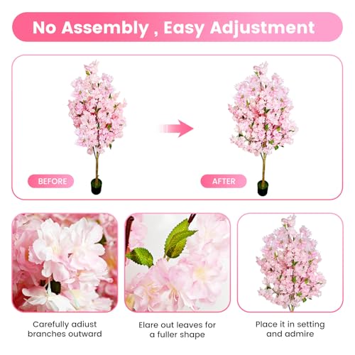2 Pack Artificial Cherry Blossom Tree,4FT Faux Cherry Blossom Plant in Pot with Pink Flowers,Artificial Silk Plants for Indoor Outdoor Decor,Front,Living Room,Office,Patio - size: 2Pack 4FT