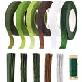 Floral Tape and Floral Wire Arrangement Tools Kit with 6 Rolls 1/2" Wide Floral, 18/22/26 Gauge Stem Wire and 22 Gauge Paddle Wire for Bouquet Stem Wrap Florist