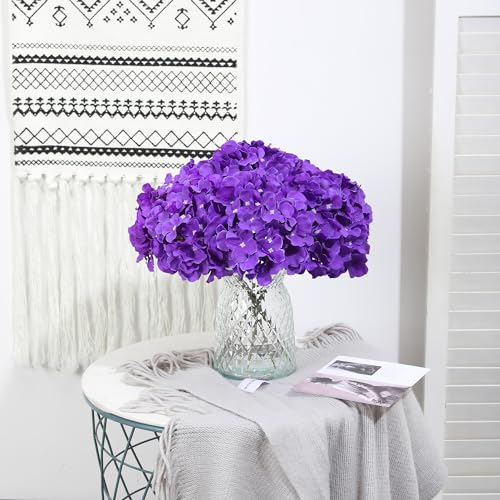 Fake Purple Hydrangea Artificial Flowers - Faux Silk Hydrangeas Flowers Heads with Stems Real Touch for Home Wedding Party Table Decor(Purple,Pack of 10) - color: Purple
