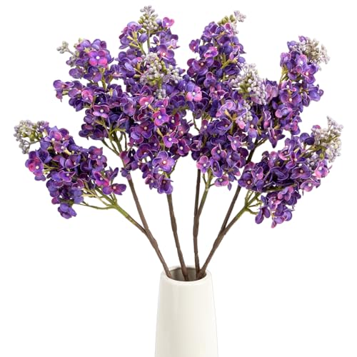 4PCS 25.6inch Lilac Artificial Flowers Deep Purple Fake Delphinium Long Stem Silk Real Touch Flower Faux Lilac Floral Arrangement for Tall Vase Table Wedding Garden Home Decoration（Deep Purple） - color: 25.6inch Deep Purple