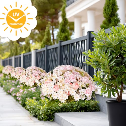 Yunlly 2 Set Artificial Boxwood Topiary Ball Trees with Rose Flowers 19.7'' UV Resistant Faux Greenery Shrubs Bushes with Ground Spike for Wedding Indoor Outdoor Front Porch Decor(Light Pink) - color: Light Pink