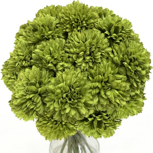 Artificial Chrysanthemum Ball Flowers Hydrangea Arrangement Bouquet Presents Decor 10pcs Without Vase (Green) - color: Green