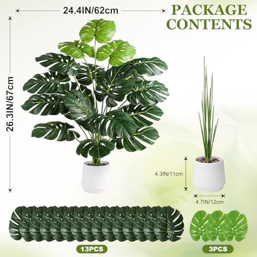 Pertivery 28'' Fake Plants Large Artificial Monstera Faux Plants Indoor Tall Plant, Pre-Assembled with White Planter Ideal, for Home Living Rooms, Patios, Porches, Bathrooms, and Outdoor Decor DIY