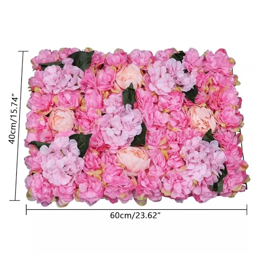 Flower Wall Panel Floral Backdrop, 6 Pcs Flower Wall Decor, 24" X 16" Silk Rose Wall, Artificial Flower Wall Backdrop Faux Flower Panel for Wedding, Party, Home (Dahlia Peony Hydrangea) - color: Dahlia Peony Hydrangea