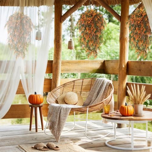SJL Artificial Hanging Flowers for Outdoors Fall Artificial Hanging Plants Fake Greenery UV Resistant Fake Plant Fall Faux Lavender Flower Faux Vines for Thanksgiving Garden Kitchen Decor 4Pcs(Salmon) - color: Salmon Laven