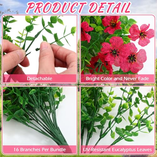 Suncalla 4 Pcs 30In Artificial Hanging Flowers for Outdoor Planter 156 Branches Trailing Faux Potted Plant Fake Floral UV & Fading Resistant for Wedding Patio Spring Summer Decor(Rose Red) - color: Rose Red