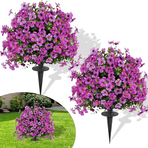FAJUNZH Artificial Topiary Bushes for Outdoors with Spike, Boxwood Ball Fake Shrubs UV Resistant Faux Plants for Indoor Outdoor Fall Thanksgiving Halloween Decor (Purple Violet) - color: Purple Violet