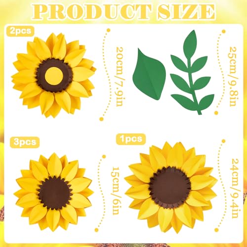 15pcs Sunflower Wall Decor, Paper Flower for Wall with 3D Artificial Flowers Yellow Bulletin Board Decoration Large Paper Flower for Background for Living Room Office Garden Wedding. - color: Sunflower 6pcs