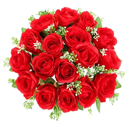18 Red Silk Artificial Cemetery Rose Flowers for Grave Decorations | Flowers for Cemetery，Memorial decorations,Grave Flowers - color: Red