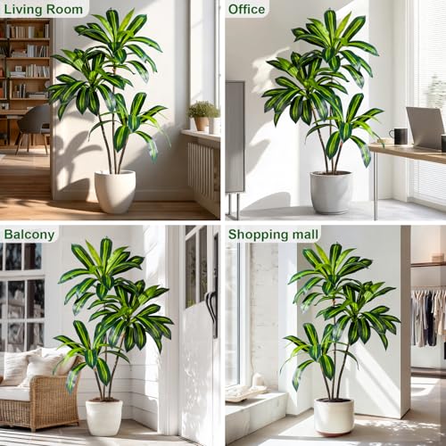 Tall Fake Tree Artificial Trees Plant with White Planter Pot Indoor Outdoor Potted Silk Plants Large Faux Trees loor Floor for Home Living Room Office Outside Patio para decoracion Housewarming Gift - size: 4ft